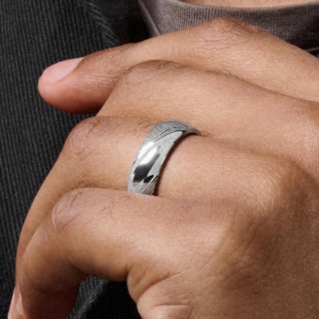 Fortis | 7 mm Damascus Steel and Gold-tone Stainless Steel Ring for Men - Steel rings
