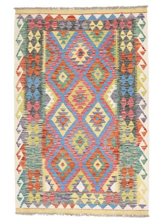 Tejida A Mano Kilim Afghan Old Style Alfombra 128X192 De Lana Amarillo/Marrón Pequeño