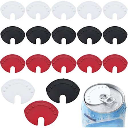 18 stk Brusboks Lokk, Boksforsegler Drikkeboks Lokk Beskytter, Plastboks Lokk, Sølebeskyttelse for Øljuice Brus og Mer (Svart, Hvit, Rød)