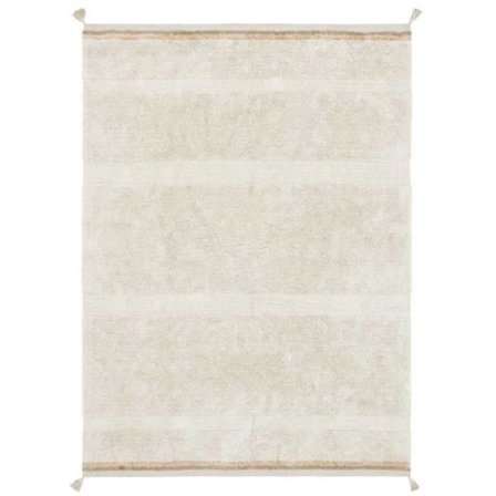 Texturerad beige bomullsmatta med pompoms finish XL - 200 x 300 cm