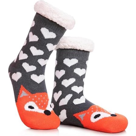 Sokker med damesko - Tykke fleece vintersokker - Sklisikker såle - Varme og myke - 1 par