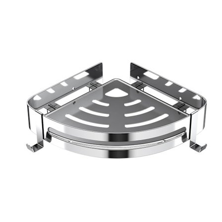 Hjørnehylde til brusebad uden boring, rustfrit stål, trekantet brusebadskurv med 2 kroge til badeværelse, køkken, badeværelsestilbehør