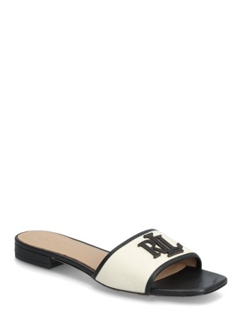 Lauren Ralph Lauren Everley Leather-Trim Canvas Slide Sandal - Black - 36