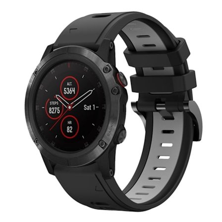 Garmin Fenix 5X etc. Solar etc. Silicone Watch Band - Black/Gray