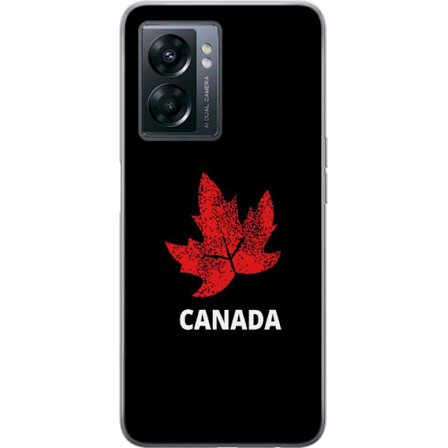 Kompatibelt Mobilskal till OnePlus OnePlus Nord N300 Grafisk lönnlövssymbol i rött mot svart bakgrund med tydlig Kanadareferens och minimalistisk d