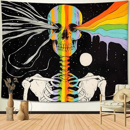 Hodeskalle-teppe, tarot-skjelett, veggteppe med stjernehimmel