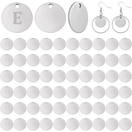 60 stycken 15 mm runda platta stämplingsberlocker i rostfritt stål för smyckestillverkning, rostfritt stål färg, rostfritt