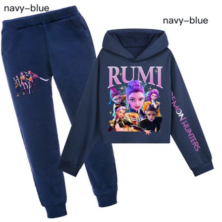 Kpop Demon Hunter T-shirt & Shorts Set för flickor - Kungsblå-Kpop