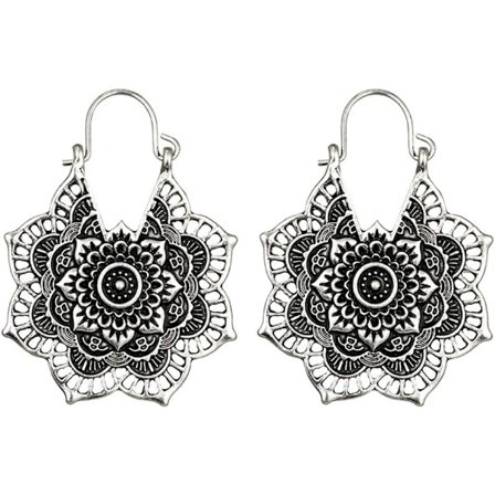 Boho Lotus Øreringe Smykker til Kvinder, Sølv Hoop Øreringe, Etniske Drop Øreringe Emalje Vintage Øreringe til Mors Dag, Fødselsdag