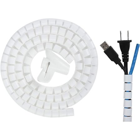 Vit 10M Kabelorganiseringshylsa med kabelklämmor, flexibel spiralformad kabelskydd för TV, PC, ljud, bärbar dator, Ethernet-kabel