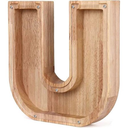 Personlig Bokstav Träsparbössa, Bokstav Myntsparbössa med Alfabet, Pengar Sparbössa För Familj Jul Födelsedagspresent Hem (U)