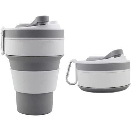 Grå - 1 stk. sammenklappelig kaffekop, 350 ml genanvendelig kaffekrus