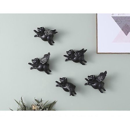 Mike Keramisk Vægdekoration Sort Flyvende Gris Vægmaleri Håndværk Boligindretning Hotel Stue Vægbaggrund Ornament Bryllupsgave, sort Model A