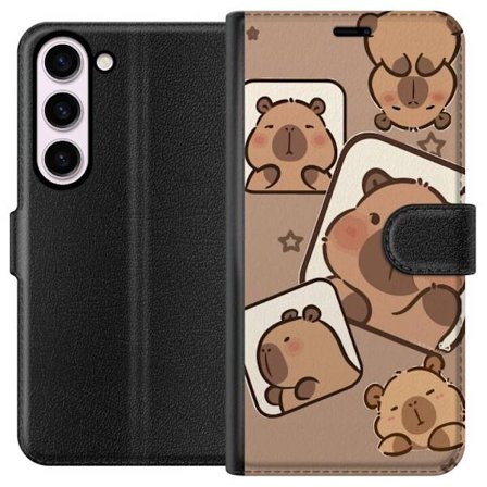 Kompatibelt Plånboksfodral till Samsung Samsung Galaxy S23 Capybara Frame Friends Lekfullt mönster med små kapibaror i rutor med stjärnor och beig