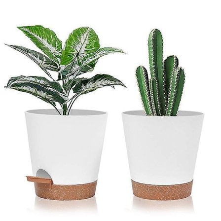 3 stycken plastkrukor, 20 cm, vit färg, självvattnande med fat och bevattningssystem, lat kruka lämplig för inomhus och utomhus, balkong, trädgård.