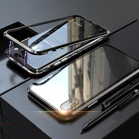 Coque - Magnetisk - iPhone X - Svart + Transparent - Härdat glas - Ultra tunn