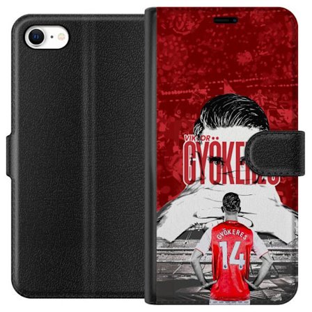 Yhteensopiva Lompakkokotelo Apple iPhone 6s Punainen dramaattinen kollaasikuva, jossa esiintyy Viktor Gyökeresin muotokuva ja pelaajia takaapäin are