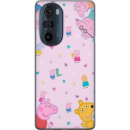 Kompatibelt Mobildeksel til Motorola Edge 30 Pro Peppa Gris med en baby i armene, mamma gris motiv i fargerik og myk barneillustrasjon med hjerter