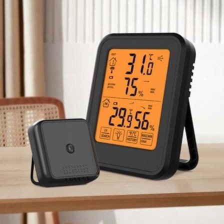 Digitalt Hygrometer Termometer med Trådløs Utendørs Sensor LCD Bakgrunnsbelysning °C/°F for Hjemmekontor Kompatibel med Innendørs Utendørs Bruk Svart