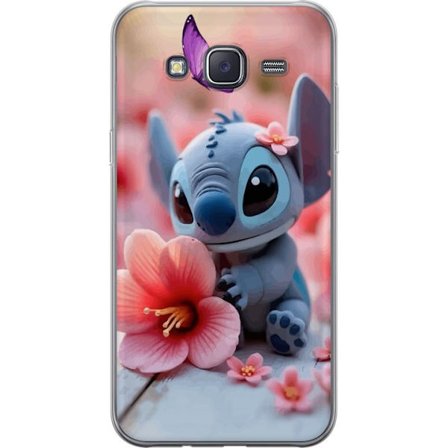 Kompatibelt Mobilskal till Samsung Samsung Galaxy J5 Söt blå fantasivarelse med rosa blomma och fjäril romantiskt vårmotiv i pastellfärger med ma