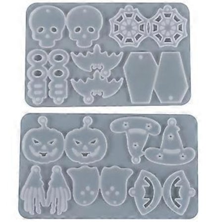 Epoxy Harpiksforme Silikonforme 10 Par Halloween Øreringe Harpiksforme med Hul, Kranium Græskar Flagermus Edderkop Øreringe DIY Harpiks Epoxy 