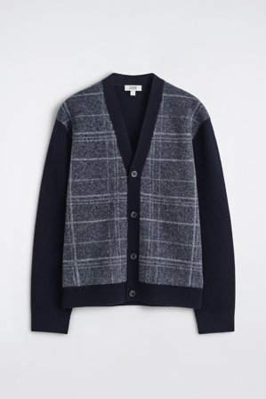 COS Checked Wool V-Neck Cardigan in Blue - Men