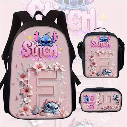 Stitch Skulderveske Student Redusert Belastning Bærbar Anime Skolesekk-16