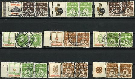 Danmark - Samling af reklamevedhæng på 1 instickskort - Stemplet