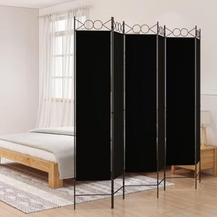 Vidaxl Rumsavdelare 6 Paneler Svart 240x200 Cm Tyg Svart