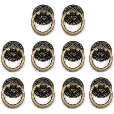 10 stycken Vintage Lådknoppar Ring Möbel Dörrhandtag Zink Al