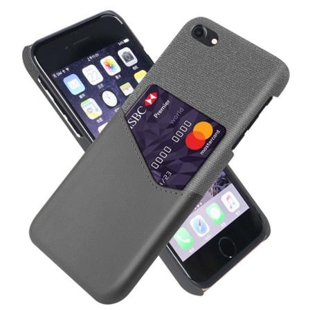 KSQ Kortholderklud og vegansk læderbelagt stødsikkert bagcover iPhone SE (2020)/SE (2022)/7/8 4,7 tommer - Grå Silver grey