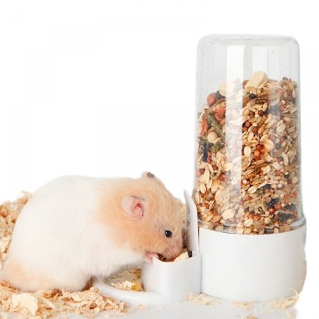 Hamster Foderautomat Lille Kæledyr Automatisk Mad Dispenser Transparent Stående Foderbeholder i Plastik til Gerbil Suger Glider
