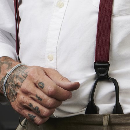 Bretelle sottili bordeaux con fermaglio per bottoni per uomini - Bretelle per bottoni