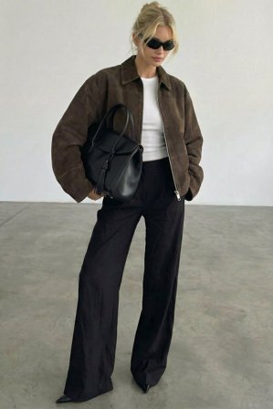 NA-KD Veste zippée en imitation daim - Vestes en similicuir - Marron - EU 36