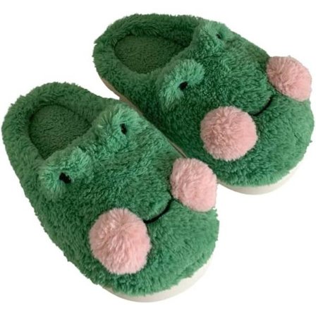 Søte frosketøfler for kvinner Kawaii lodne plysj sovesaltøfler fluffy hus slippers