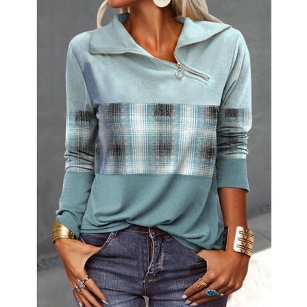 Damblommigt Print Lapel Pullover Color Block Casual Sweatshirt