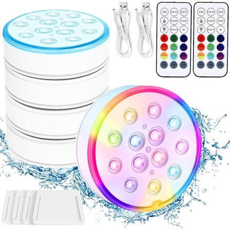 Svømmebassenglys, Fullstendig Forseglet Oppladbart Bassenglys, IP68 Vanntett, RGB16 Farge LED Svømmebassenglys, Energibesparende Egnet for Hage,