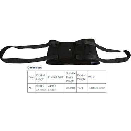 Hjelpevest for hunder, justerbar, for støtte og mobilitet