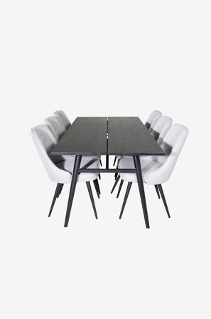 Venture Home - Spisegruppe Sleek med 6 spisebordsstole Velvet Deluxe - Sort - Spisebordssaet - Fra Homeroom
