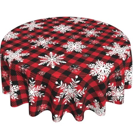 Julrund dug med nisse, snemand og snefnug - Dekorativ rød rund dug til hjem, køkken, middag, picnic, fest - Stil 4 Style 4-tfrf Style 4...