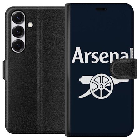 Yhteensopiva Lompakkokotelo Samsung Galaxy S25 Arsenal FC logo - tummansininen ja valkoinen muotoilu klassisella tykillä, täydellinen urheilufaneille