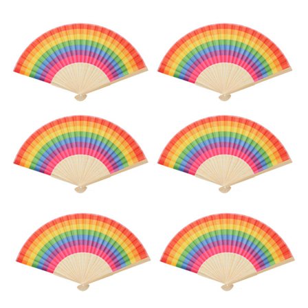 6 stk. sammenklappelige vifter i bambus med farverige, attraktive dekorative håndvifter til performance, tøjdekoration, gave