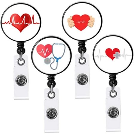Love Nurse Badge Reel Infällbart ID -kort Namn Badge Reel Holder med Alligator Clip 4PCS Office Products