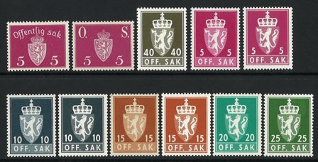 Norge - Tjenestemærker - 11 forskellige - Postfrisk