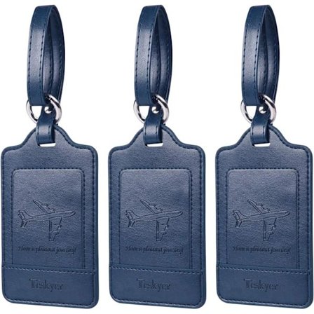 Pakke med 3 bagagemærker, PU læder bagagemærker til kufferter, bagagemærker med navneskilt, bemærkelsesværdige, holdbare, rejsetilbehør, blå