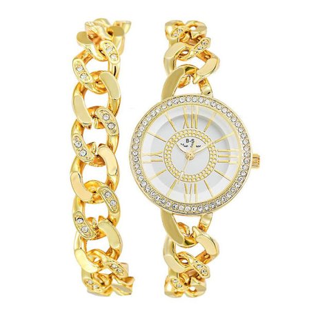 Let Luxury Dameur Roman Urværk Fuld Diamant Kvarts Ur Mode Enkel Dobbelt Kæde Ur