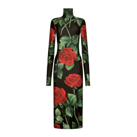 Dolce & Gabbana Rose Print Maxi Dress , Zwart , Dames , Maat: S Maxi jurken