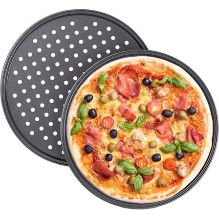 Sæt med 2 pizzabakker, runde perforerede non-stick