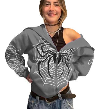 Y2k Helzippade Hoodie för Kvinnor Överstorlek Goth Tröja