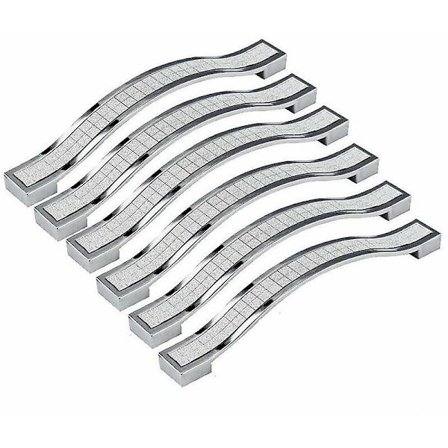 6x 96mm Kristall Dörrhandtag Dekoration Dörrknopp Skåpknopp För Skåp Låda Skåp Bin Garderob Skåp, Silver